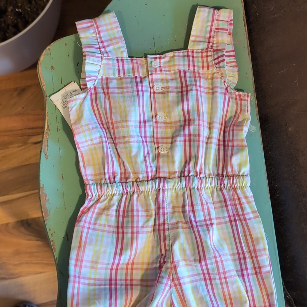 U.S. Polo Assn. Girls Colorful Plaid Romper - Picture 2 of 6